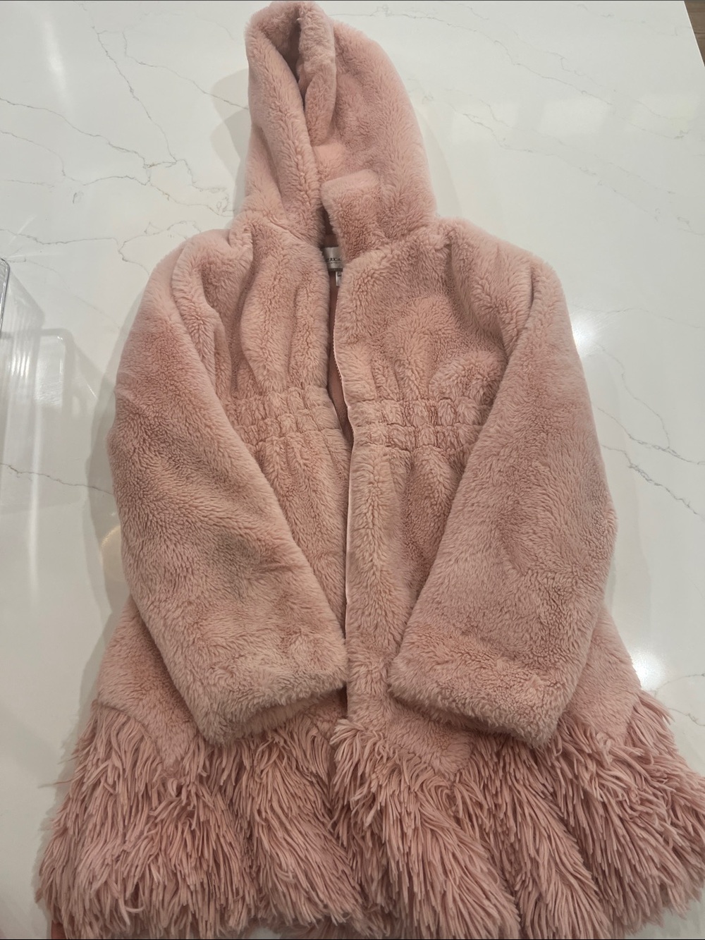 Girls' Faux Fur American Widgeon Hooded Long Coat in Blush Pink (size 8)